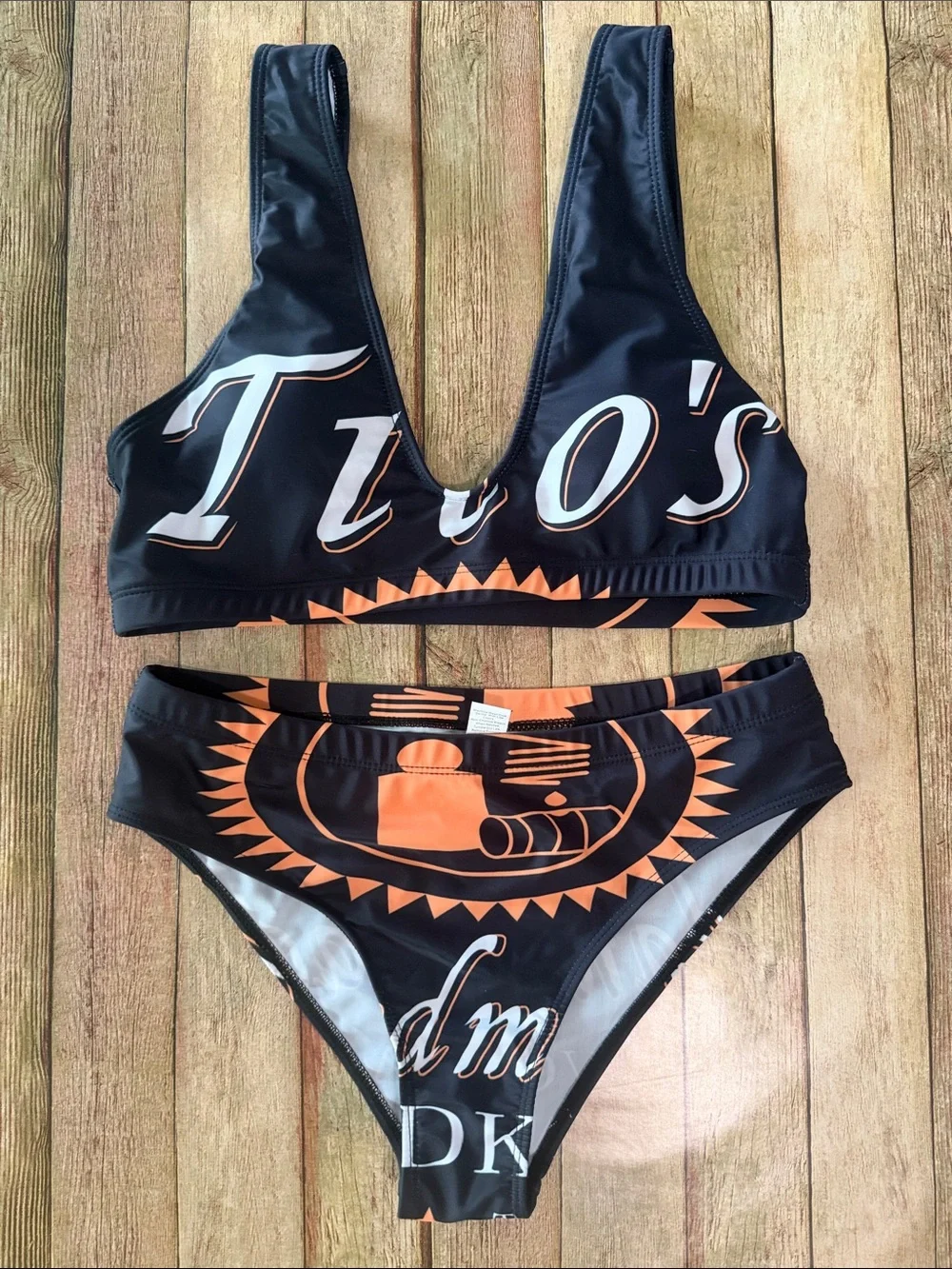 Unk Black & Orange Women's Two-Piece Bikini Set with Logo Print